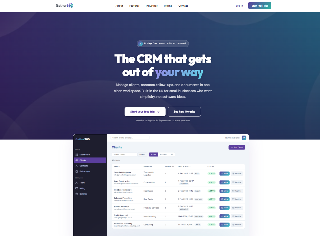 Gather360 - Business Software website screenshot