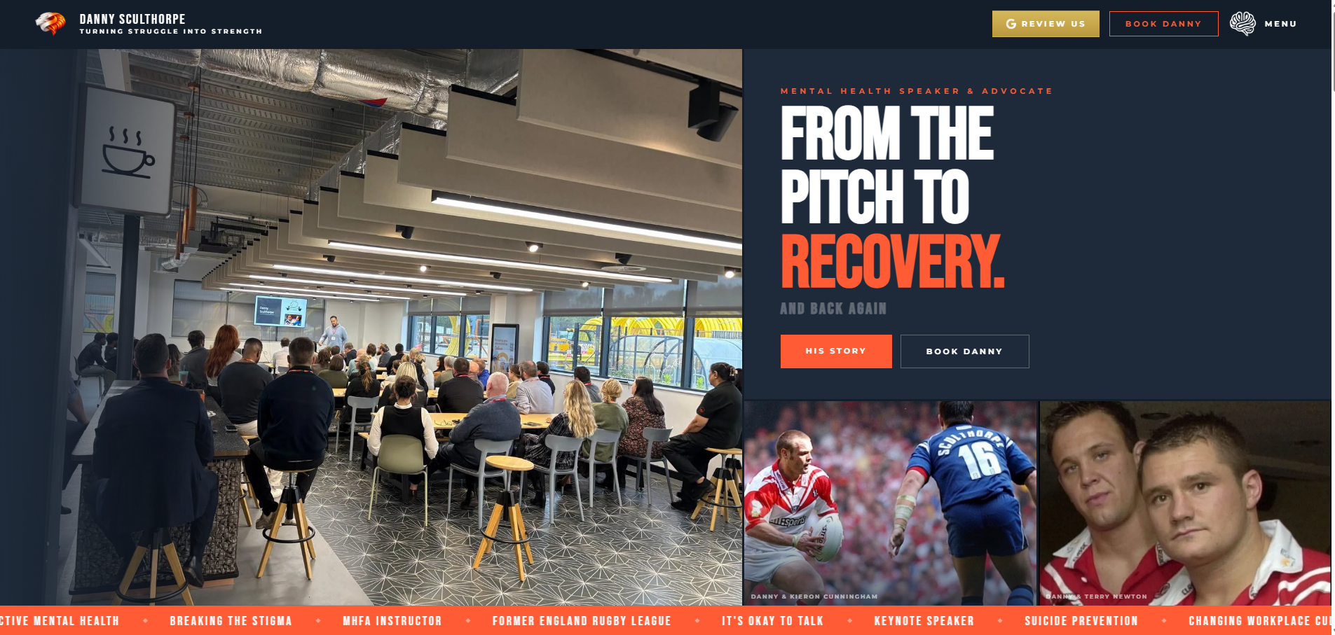 Danny Sculthorpe - Mental Health Speaking website screenshot