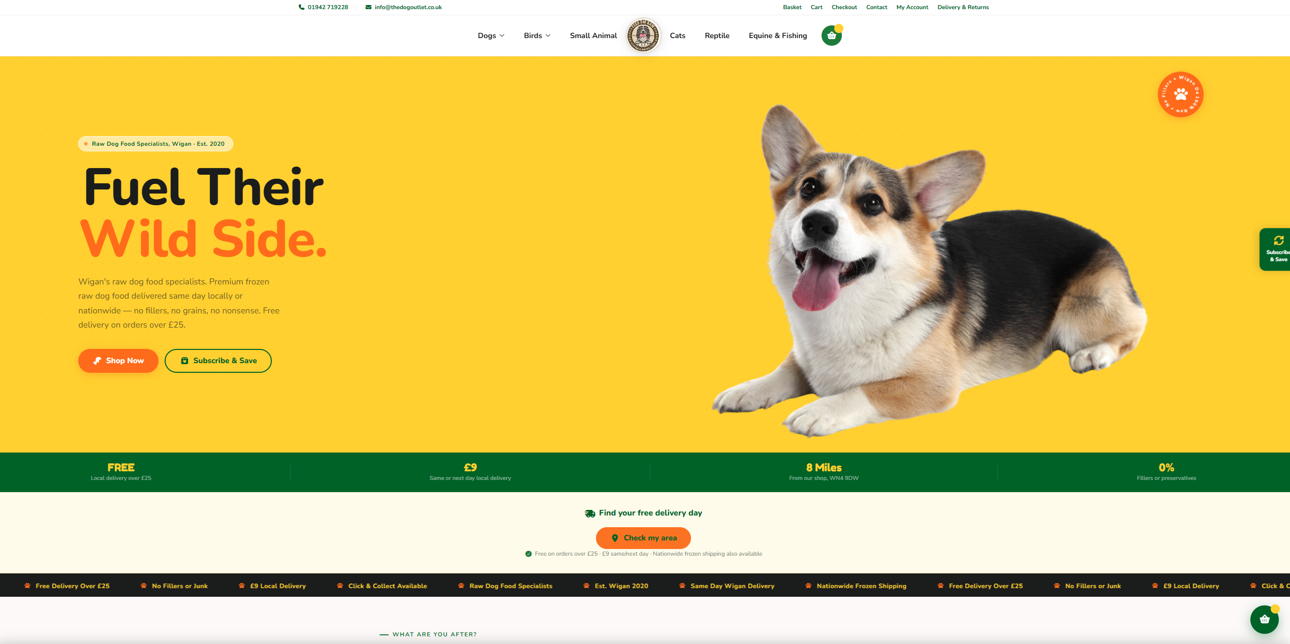 The Dog Outlet raw dog food WooCommerce shop built by Mako Digital