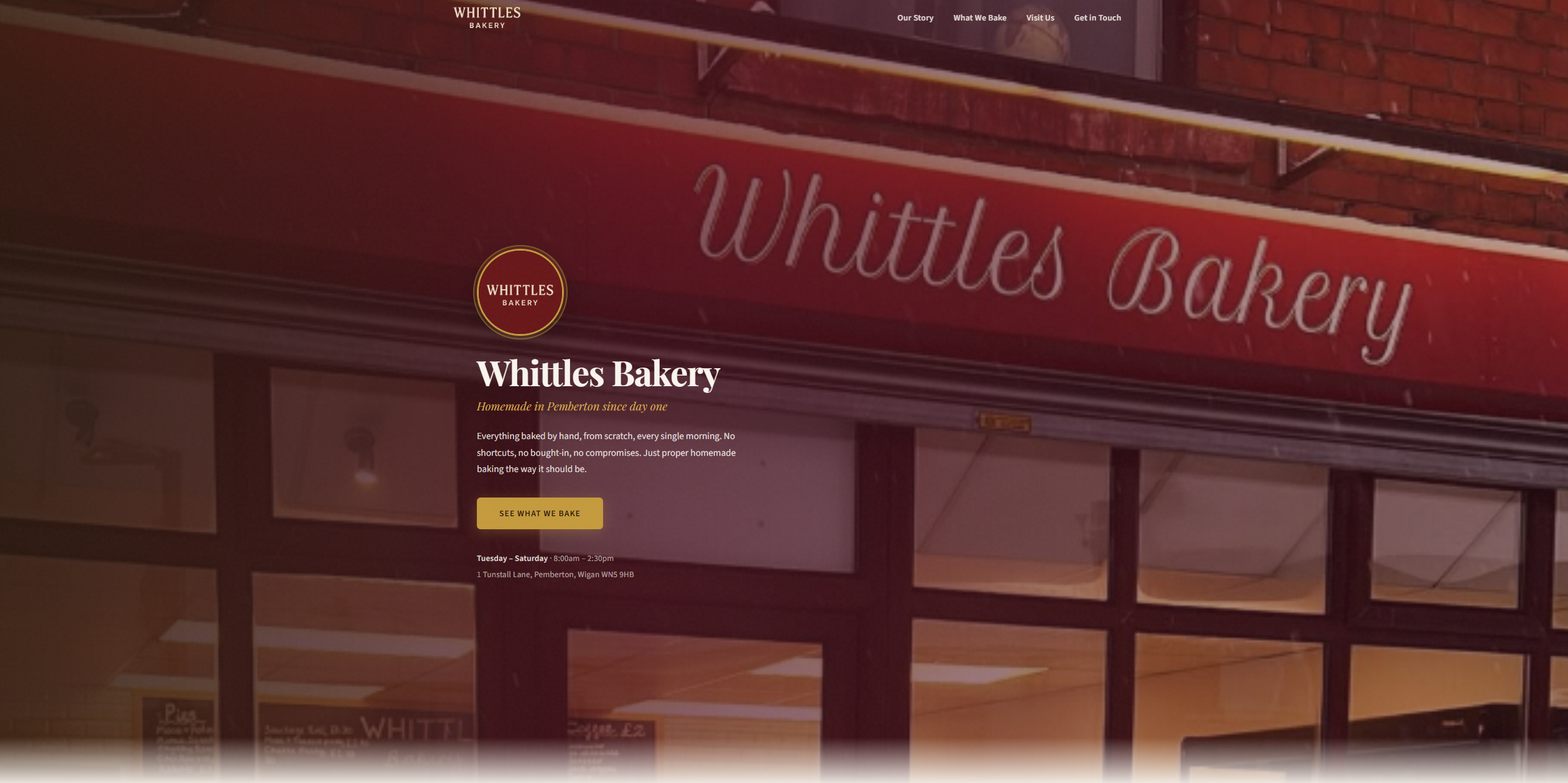 Whittles Bakery - Local Bakery & Food website screenshot