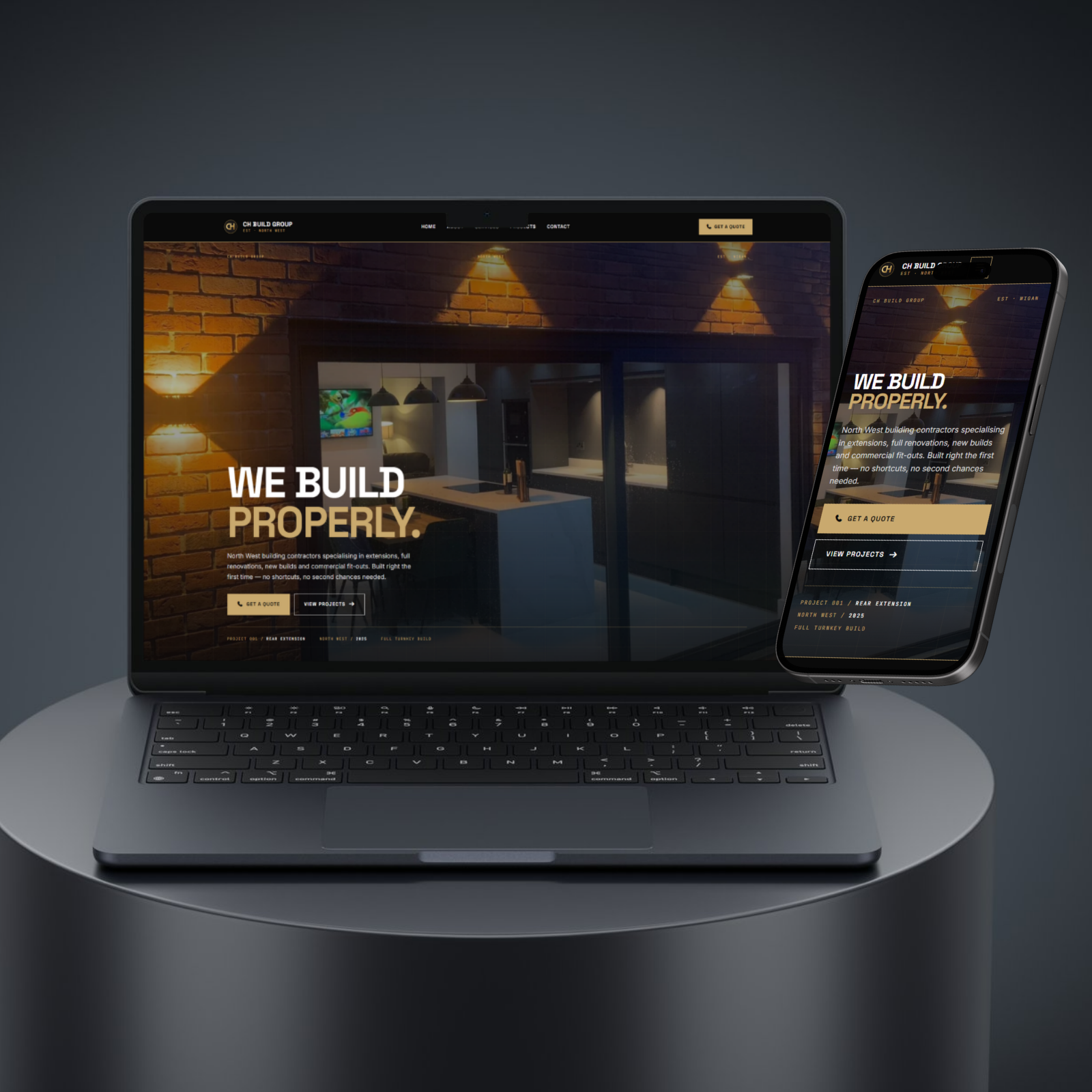 CH Build Group website shown across desktop, tablet, and mobile devices