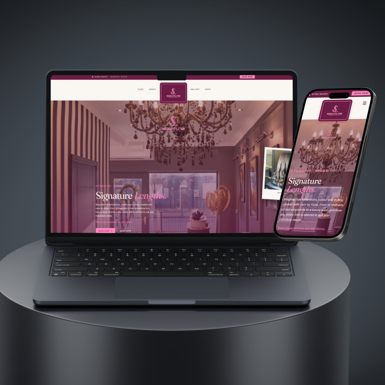Signature Lengths by KJ website shown across desktop, tablet, and mobile devices